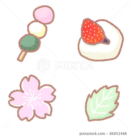 Three-color dumplings, ichigo daifuku and dried sweets 86852486