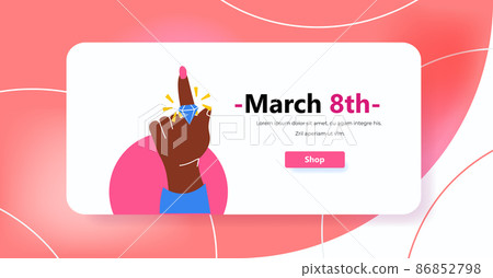 female hand with diamond ring international happy womens day celebration concept 8th march greeting card 86852798