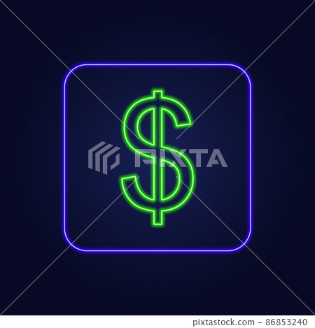 Beautiful stylish colorful neon dollar icon - Vector 86853240