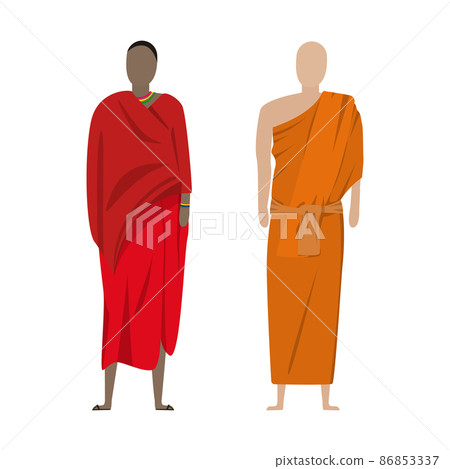 A girl and a man in Buddhist folk national holiday costumes - Vector 86853337