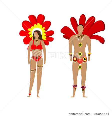 Girl and man in Brazilian national carnival festive costumes - Vector Girl and man in Brazilian national carnival festive costumes - Vector 86853341