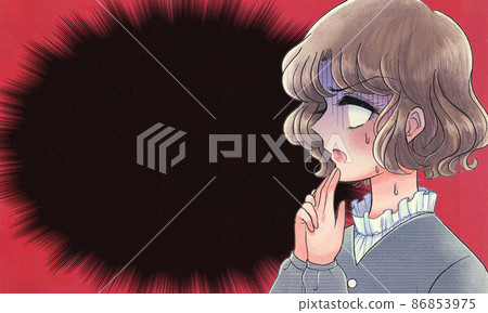 老女孩卡通風格・被震驚變成白眼的女孩的橫幅 86853975