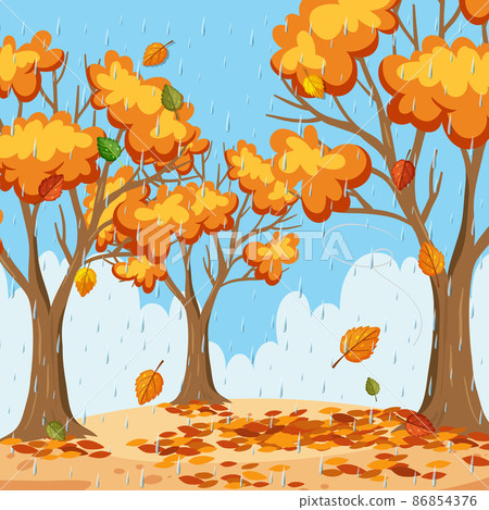 Raining in autumn forest background 86854376