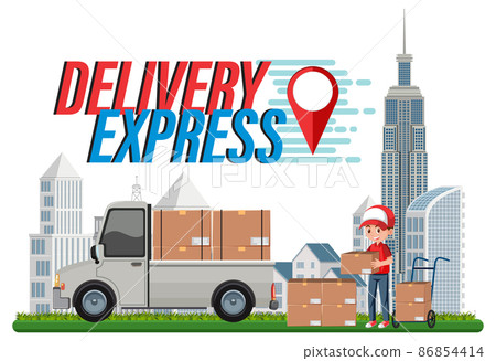 Delivery Express logotype with delivery pickup and courier Delivery Express logotype with delivery pickup and courier 86854414