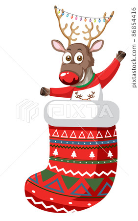 Cute reindeer in Christmas stocking in cartoon style Cute reindeer in Christmas stocking in cartoon style 86854416