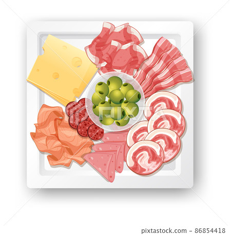 Lunch meat set with different cold meats on platter Lunch meat set with different cold meats on platter 86854418