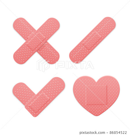 Realistic Detailed 3d Different Pink Aid Band Plaster Medical Patch Set. Vector Realistic Detailed 3d Different Pink Aid Band Plaster Medical Patch Set. Vector 86854522