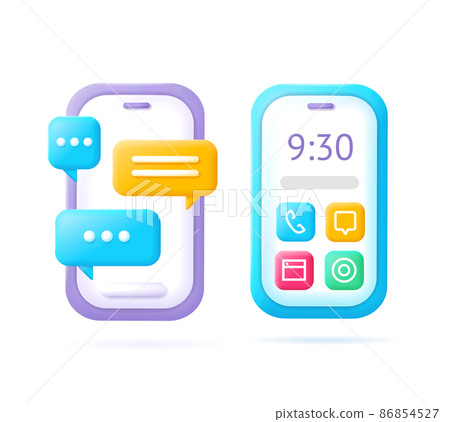 3d Mobile Phone and Speech Bubbles Set... - Stock Illustration ...