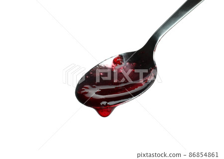 Spoon with cherry jam isolated on white background 86854861