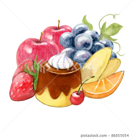 Image of fruit dessert [Hand-painted watercolor] 86855054
