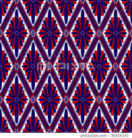 Red Navy Blue Flower on White. Geometric ethnic oriental pattern traditional Design for background,carpet,wallpaper,clothing,wrapping,Batik,fabric, vector illustration embroidery style 86856141