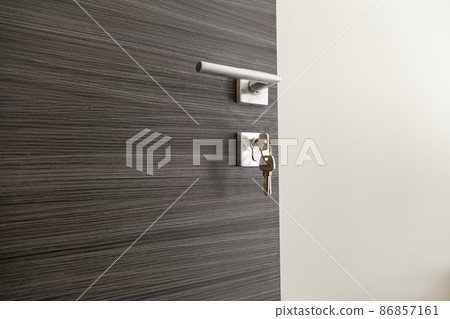 Keys in the front door lock. The concept of investing in real estate and mortgages. Financial real estate. Moving to a new house. Door handle. Keys in the front door lock. The concept of investing in real estate and mortgages. Financial real estate. Moving to a new house. Door handle. 86857161