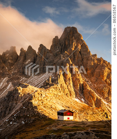 Incredible sunset at the Tre Cime di Lavaredo and rifugio Locatelli Incredible sunset at the Tre Cime di Lavaredo and rifugio Locatelli 86858567