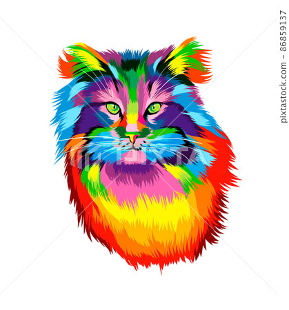 Cat face portrait from multicolored paints. Splash of watercolor, colored drawing, realistic 86859137