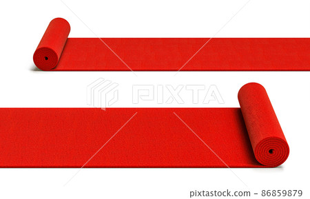 unrolling red carpets on white background. 86859879