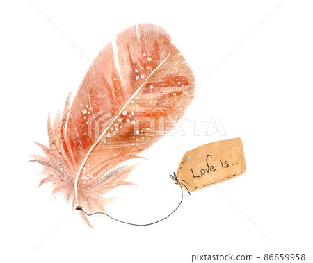 Feather with love tag watercolor illustration isolated 86859958