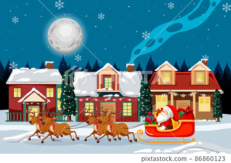 Christmas winter scene with happy children Christmas winter scene with happy children 86860123