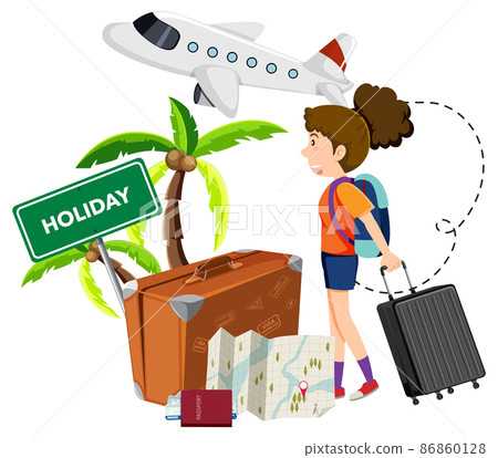 A girl with travelling objects on white background A girl with travelling objects on white background 86860128