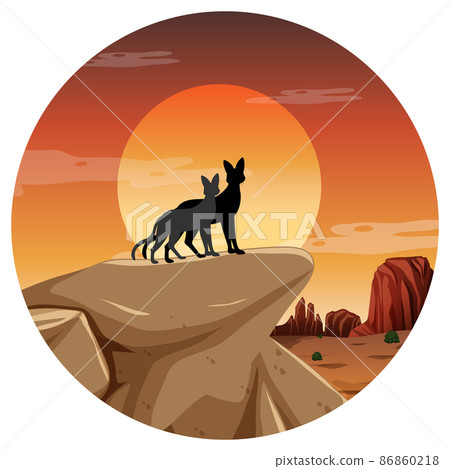 Caracal silhouette in savanna forest 86860218