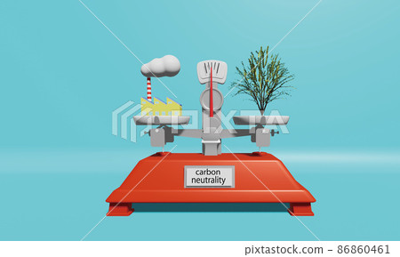 碳中和的形象（以脫碳社會為目標） 全球變暖氣體排放和吸收之間的零差異形象。 86860461