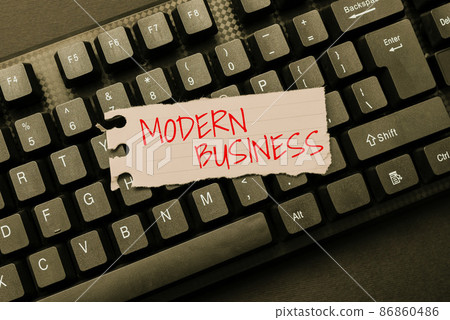Hand writing sign Modern Business. Concept meaning recent business incorporated with newlyintroduced concepts Abstract Typing Online Invitation Letters, Fixing Word Processing Program 86860486