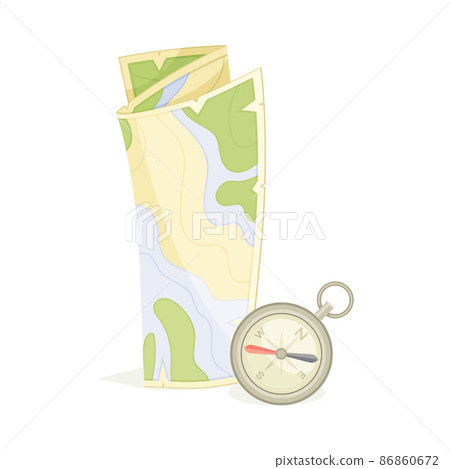 Expedition Map Depicting Geography and Route of Tourist Journey with Compass Vector Illustration 86860672