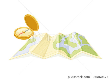 Expedition Map Depicting Geography and Route of Tourist Journey with Compass Vector Illustration 86860675