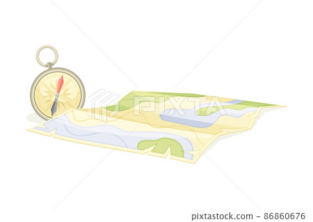 Expedition Map Depicting Geography and Route of Tourist Journey with Compass Vector Illustration 86860676