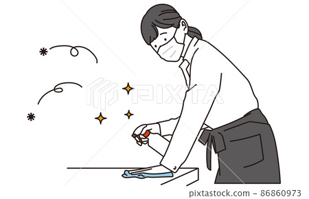 給桌子消毒的亞裔女性 給桌子消毒的亞裔女性 86860973