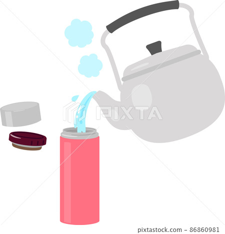 Hot water poured from a kettle into a heat-retaining water bottle 86860981