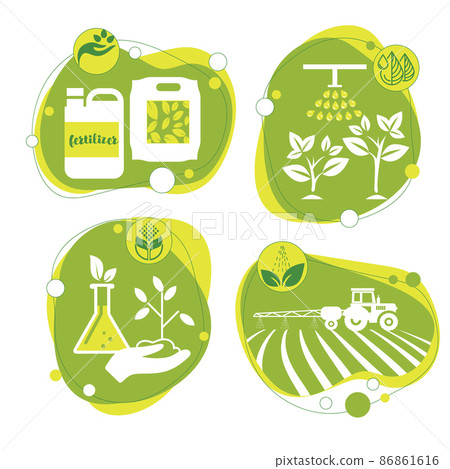 Fertilization, application of agricultural fertilizers, set of agricultural illustrations Fertilization, application of agricultural fertilizers, set of agricultural illustrations 86861616