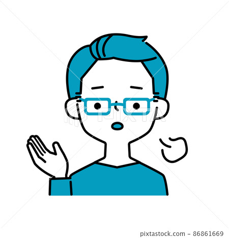 Simple illustration icon of a man with sighing troubled face glasses Simple illustration icon of a man with sighing troubled face glasses 86861669