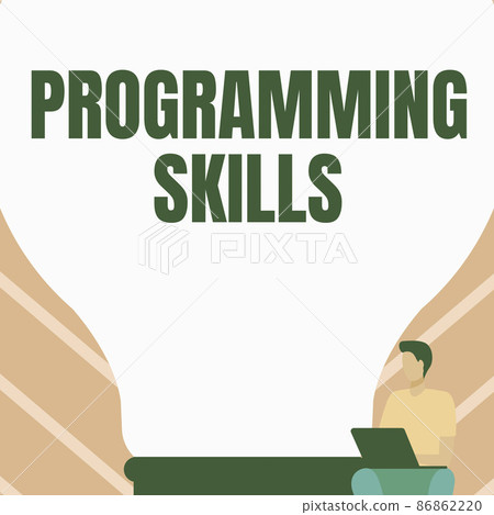 Writing displaying text Programming Skills. Business idea skills vital to write a program so computer can process Gentleman Sitting And Using Laptop Beside A Large Light Bulb. Writing displaying text Programming Skills. Business idea skills vital to write a program so computer can process Gentleman Sitting And Using Laptop Beside A Large Light Bulb. 86862220