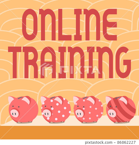 Conceptual display Online Training. Concept meaning Take the education program from the electronic means Multiple Piggy Bank Drawing On Table With Striped Background. Conceptual display Online Training. Concept meaning Take the education program from the electronic means Multiple Piggy Bank Drawing On Table With Striped Background. 86862227