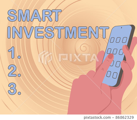 Conceptual display Smart Investment. Business concept Allocating funds to an asset or committing capital Hands Holding Technological Device Pressing Application Button. 86862329