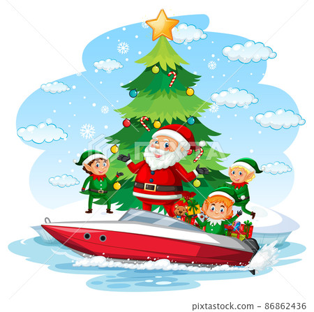 Santa Claus delivering gifts by boat 86862436