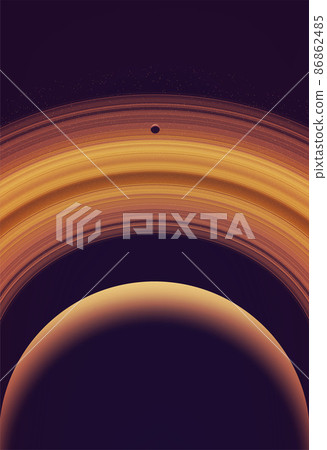 a giant ring planet with its orbiting moon a giant ring planet with its orbiting moon 86862485