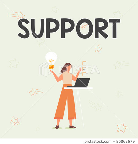 Text sign showing Support. Word for Give assistance help service Professional advice Assist someone Illustration Of Girl Using Laptop Having Ideas And Making Checklist. Text sign showing Support. Word for Give assistance help service Professional advice Assist someone Illustration Of Girl Using Laptop Having Ideas And Making Checklist. 86862679