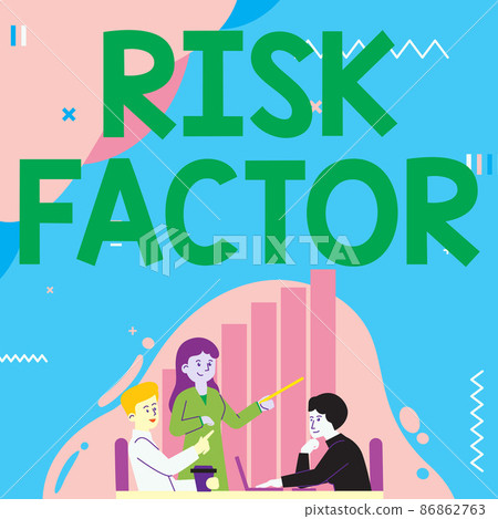 Inspiration showing sign Risk Factor. Concept meaning Characteristic that may increase the percentage of acquiring a disease Lady Drawing Explaining To Her Teammate Process Steps. 86862763