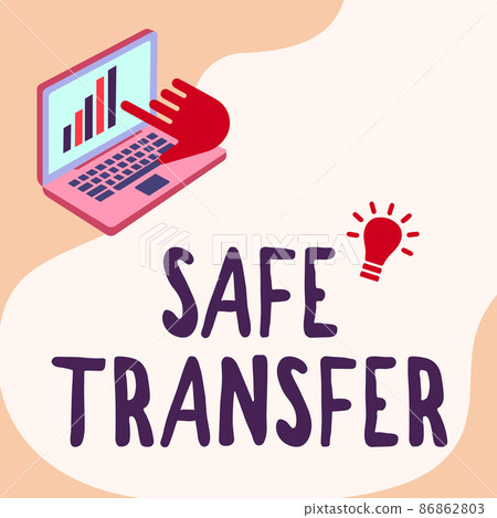 Writing displaying text Safe Transfer. Business overview Wire Transfers electronically Not paper based Transaction Laptop Drawing Showing Graph Growth Hand Pointing Screen. Writing displaying text Safe Transfer. Business overview Wire Transfers electronically Not paper based Transaction Laptop Drawing Showing Graph Growth Hand Pointing Screen. 86862803