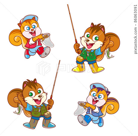 Squirrel, character, river fishing, two Squirrel, character, river fishing, two 86863091