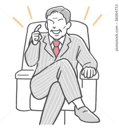 A middle-aged man who sits on the sofa with his legs crossed and speaks proudly 86864753