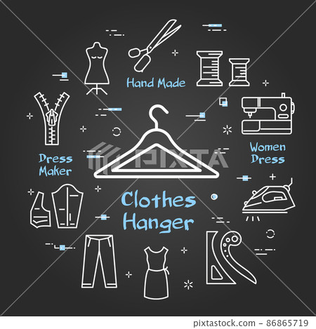 Vector banner of tailor and sewing - clothes hanger on black 86865719
