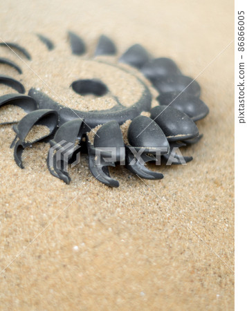 Plastic Pelton water turbine on sand with out water 86866005