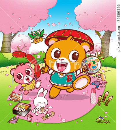 Bear, character, cherry blossom viewing, image Bear, character, cherry blossom viewing, image 86866336