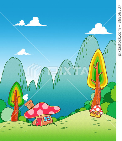 Mountain, mushroom house, background, material Mountain, mushroom house, background, material 86866337