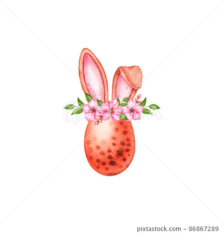Watercolor Easter bunny sushi eggs and flowers on a white background Watercolor Easter bunny sushi eggs and flowers on a white background 86867289