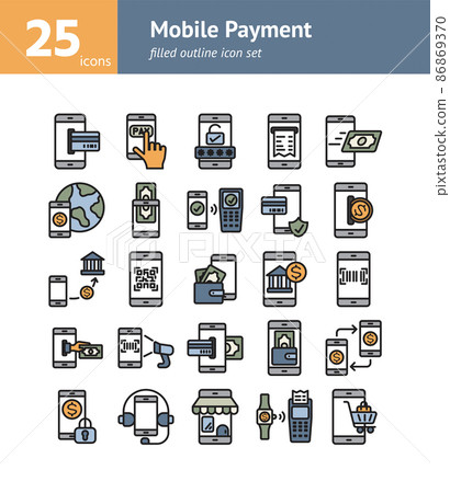 Mobile Payment filled outline icon set. Vector and Illustration. 86869370