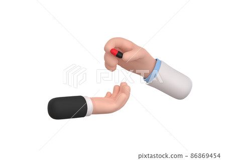 3D. Cartoon doctor holding pill capsule. medical care concept. 3D. Cartoon doctor holding pill capsule. medical care concept. 86869454