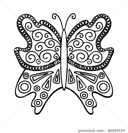 Hand drawn doodle silhouette of butterfly, Zentangle stylized. Line art vector illustration for coloring book Hand drawn doodle silhouette of butterfly, Zentangle stylized. Line art vector illustration for coloring book 86869589